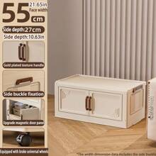Foldable Multi-Tier Storage Box, Double Door Storage Cabinet For Clothes, Books, Snacks In Bedroom, Living Room, Cream Color