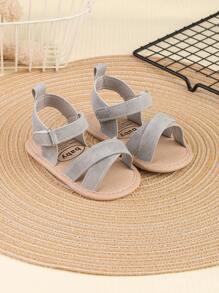 1 双男童纯色 PU 钩环平底休闲派对凉鞋，适合夏季