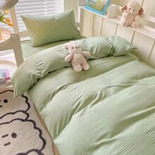 1 套纯色华夫格床上用品套装 - 包括羽绒被套、床笠、2 个枕套、柔软舒适的涤纶、透气、可机洗、适合所有季节 - 不包括被子和枕芯