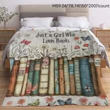 A Bookworm Girl Floral & Butterfly Throw Blanket - Soft, Lightweight Wool Shawl, Perfect For Readers, Ideal Birthday Gift For Girls And Women, Great For Sofa, Bed, Room Decor - Comfortable Year-Round