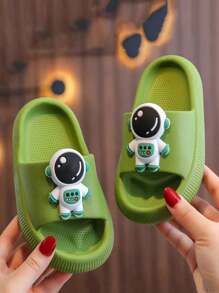 儿童拖鞋，2024年新款时尚男童女童居家浴室凉鞋防滑幼儿拖鞋，DIY装饰配件需单独安装 - 綠色 - 查看 3