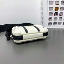 1 件纯色黑/白铆钉 PU 防水拉链单肩斜挎包，适合年轻学生的酷炫街头时尚 - 白色 - 查看 8