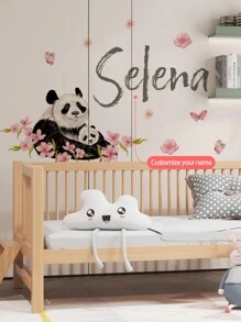 [Niezbędne do renowacji pokoju dziecięcego] Naklejki ścienne z imionami, naklejki dekoracyjne z kreskówkową pandą + spersonalizowana dekoracja z datą pamięci do pokoju dziecięcego, naklejki pamiątkowe z imieniem dziecka DIY, naklejki dekoracyjne na przyjęcie urodzinowe 100 dni w przedszkolu (naklejki usuwalne)
