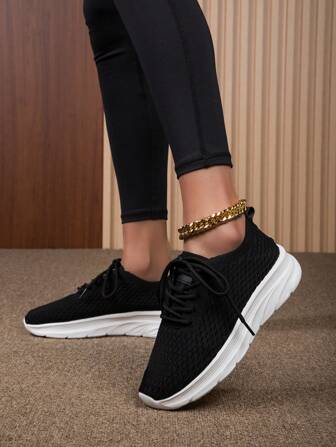 2024 New Women's Black Casual Sports Shoes, Outdoor Leisure Breathable Non-Slip Soft Sole Walking Shoes