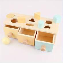 蒙特梭利婴儿木制硬币球忙碌鼓颜色形状识别配对益智感官玩具，婴儿学习辅助礼物 - 學具盒 - 查看 3