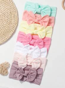 7pcs/Set Candy Color Nylon Bows Headbands Set For Infant, Suitable For Daily Wear - Multicolor - View 1