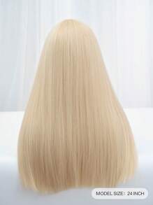 1-Piece Synthetic Heat Resistant Straight Hair Bangs Wig Golden 24 Inches Full Machine Weave Daily Natural Realistic Wig - Gold - View 3