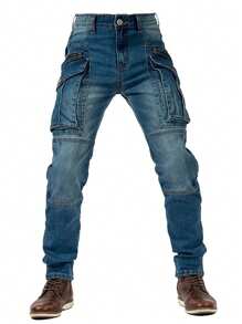 ESDVQ Elastic Slim-Fit Cargo Biker Jeans