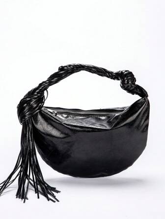 Czarna metalowa torebka z frędzlami z PU, wieczorowa kopertówka na imprezę/klub, luksusowa kopertówka z frędzlami HOBO, odpowiednia dla nastolatek, studentek i kobiet biurowych, idealna do dojazdów do pracy, na zewnątrz, na randkę, bal maturalny, urodziny, modna, w stylu punkowym i ulicznym