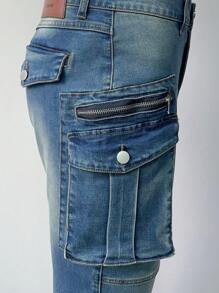 ESDVQ Elastic Slim-Fit Cargo Biker Jeans