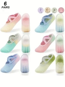 Random 1/2/4/6 Pairs Of Solid Color Women Ankle Socks, Open Back Gradual Change Bound Pilates Yoga Anti-Slip Professional Fitness Sports Socks