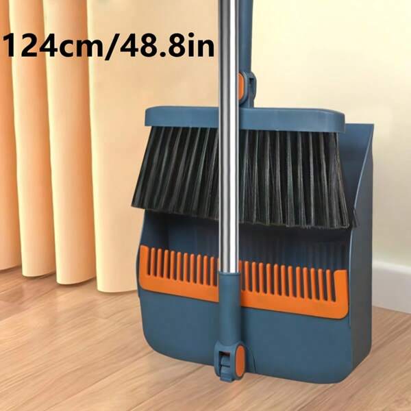 1set, Household Broom And Dustpan Set, Durable Sweeping Broom And Dustpan With Long Handle, Creative Dustpan With Comb Tooth, Pet Hair Removal, Floor Cleaning Tool, For Home Office School Dorm, Cleaning Supplies, Cleaning Gadgets