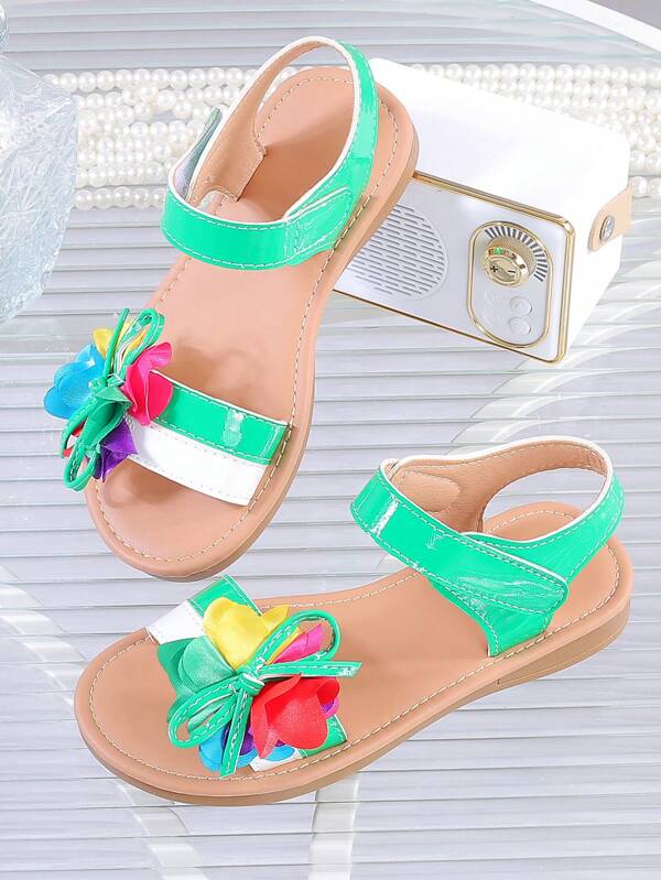 1 Pair Girls' Cool Hook And Loop Flat Princess Sandals, Suitable For Summer