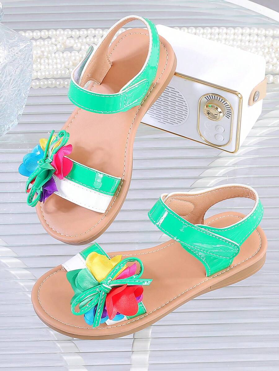 1 Pair Girls' Cool Hook And Loop Flat Princess Sandals, Suitable For Summer