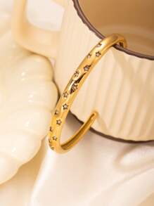1pc Luxury Stainless Steel 18k Gold Plated Rhinestone Star Bangle Bracelet, Suitable Gift For Women, Perfect For Dates