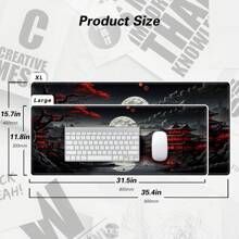 BHJLAXR Japońska mata na biurko Riverside Full Moon Desk Pad Black Red Duża podkładka pod mysz Gaming Mousepad Rozszerzona XXL klawiatura 35,4 X 15,7 cala Laptop Computer Mouse Keyboard Mat do dekoracji biurka