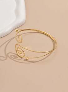 1pc Women Dramatic Hollow Open Cuff Bracelet, Minimalist Golden Fashion - Golden - View 3