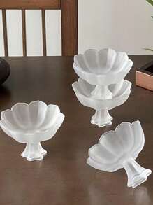 1pc/4pcs Chinese Style High-Footed Tea Pastry Plate Lotus Frosted Glass Dish Cake Plate Afternoon Tea Dessert Plate Exquisite Tray Small Dessert DishSchool Supplies,Christmas Gift
