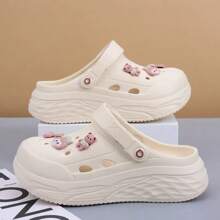 Fashion Closed Toe Slip-On Clogs For Women, Cherry Girl Decor Platform Thick Sole Anti-Slip Comfortable Breathable Sandals, Suitable For Nurses, Beach, Summer - Beige - View 2