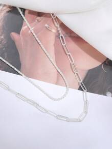 Nooxian 2pcs Glittering Metallic Women Necklace Set (Random Quantity Of Chain Rings) - Silver - View 4