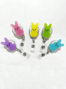 1pc Easter Bunny Bunny Acrylic Badge Scroll, Retractable PMMA Nurse ID Holder With Alligator Clip, Colored Bunny Brooch, Name Badge Holder Holder, Cute Holiday Badge Roll For Nurses And Office Use, Easter Party Accessory