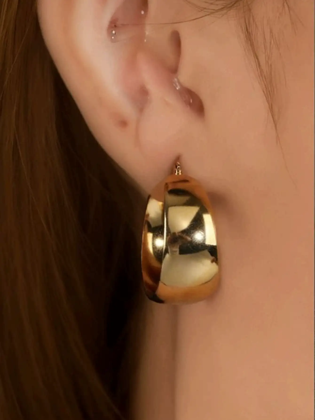 A Pair Of Mirror Stainless Steel Stylish Party Earrings In 18-Karat Gold, Hypoallergenic.