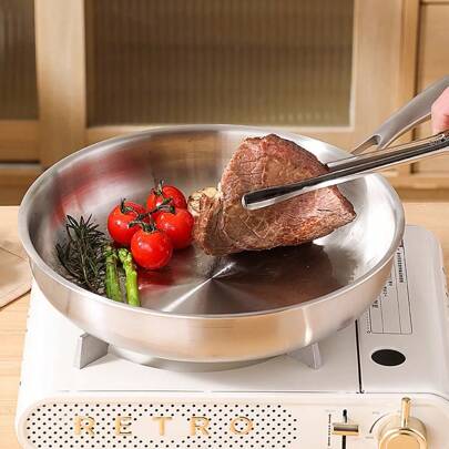 3-Ply Stainless Steel Frying Pan With Lid, Suitable For All Stovetops Up To 600°F, Fast And Even Heating, Compatible With Induction Cooktop, Oven , Dishwasher