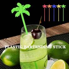 50/30/12/7 件椰子树形塑料鸡尾酒搅拌器，适用于牛奶、咖啡、茶、混合饮料、鸡尾酒、热巧克力，优雅的可重复使用的搅拌器，非常适合生日、婚礼、家庭聚会、海滩派对、鸡尾酒会（随机混合颜色）