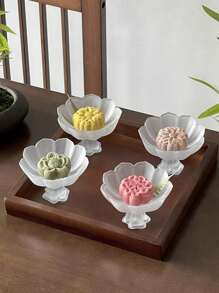 1pc/4pcs Chinese Style High-Footed Tea Pastry Plate Lotus Frosted Glass Dish Cake Plate Afternoon Tea Dessert Plate Exquisite Tray Small Dessert DishSchool Supplies,Christmas Gift
