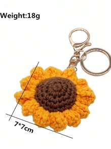 1 pieza Llavero de girasol, llavero de girasol tejido a mano, llavero de hilo tejido, colgante decorativo para bolso, regalo para un amigo