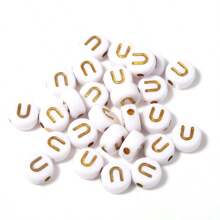 150/300/600 pezzi di perline in acrilico con motivo a lettere dorate su sfondo bianco, 4x7mm, adatte per la realizzazione di gioielli fai-da-te, progetti di collane e braccialetti