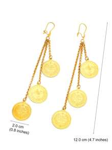 2 pezzi Orecchini pendenti con monete dorate di moda, orecchini con nappine dorate placcate in oro stile Oman e curdo, gioielli di moda per donne arabe