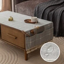 1pc Coffee Table Cover, Japanese Style Living Room Rectangular Tablecloth With Pocket & Tassel, Fit For Washing Machine, Dryer, Refrigerator, Dust Cover For Coffee Table Top - Grey - View 13