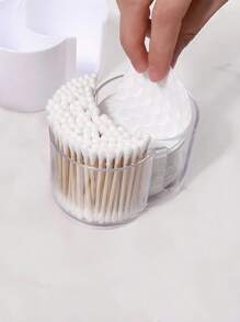 1pc 二合一一体式清洁棉签盒 卸妆棉垫收纳盒 桌面化妆棉垫收纳盒 双孔圆形组合收纳盒 桌面清洁棉签收纳盒 二合一收纳盒 卸妆棉垫收纳盒 双孔圆形组合粉扑收纳盒。 卸妆工具收纳盒。