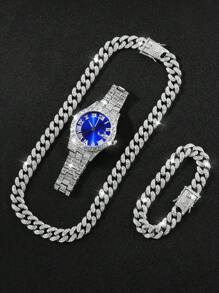 Ensemble de chaîne Hip Hop, montre mode homme et femme, ensemble collier et bracelet, cadeau de fête pour le père