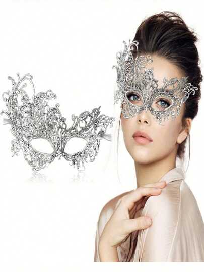 Crystal Fashion Mask In Copper Plated Geometry In Silver - Sexy Hollow Design For Fancy Dress Parties And Special Occasions - Neutral Jewelry Accessories Halloween
