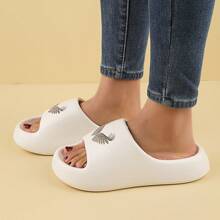 女士平底拖鞋，时尚户外运动凉鞋，EVA 一体式柔软，卡通设计厚底，夏季 - 飛翼白色 - 查看 5