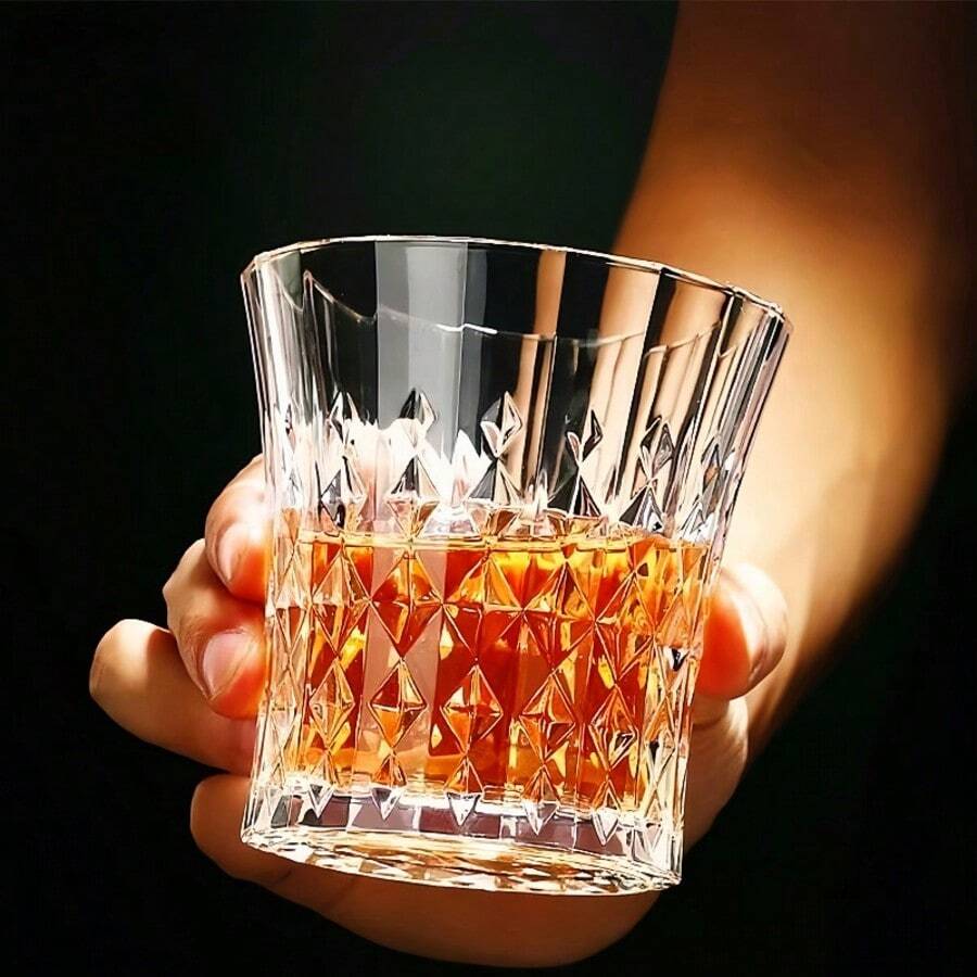 6 件，钻石切割玻璃杯，优雅的朗姆酒和波本威士忌小酒杯，优质玻璃材质，适合家庭酒吧和活动 - 建议手洗，非常适合圣诞节、感恩节、情人节、母亲节，260 毫升/8.9 盎司