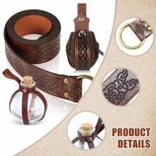 3pcs Viking Leather Waist Belt Pouch Set, Medieval Style Bottle Costume Accessories Viking Belt Kit, With Bottle For Viking Warrior Cosplay Halloween Costume Props Prom - Brown - View 8