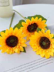 1PC/3PCS/5PCS Artificial Flowers Sunflowers Silk Gerbera Bouquets For Autumn Halloween Christmas Decorations Wedding Vase For Home Dining Room Bedroom Decorations, Festival Birthday Party Accessories, Wedding Venue Background Decoration Gifts Graduation