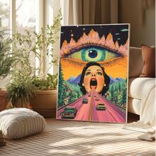 1 Stück dekorative hängende Malerei, gerahmtes dekoratives Gemälde, Poster, Wandkunst, Vintage Acid Highway Leinwandkunst, retro surreale Wanddekoration mit Allsehendem Auge, perfekt für Wohnzimmer, Schlafzimmer, Büro Zuhause