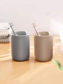 1 pieza Vaso de plástico para cepillo de dientes para el hogar, vaso de enjuague de unicolor simple, vaso portacepillos de dientes, vaso de baño de gran capacidad, decoración de baño para el hogar, decoración de otoño, de vuelta a la escuela
