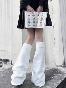 JK日式少女风白色针织喇叭腿套，适合春夏秋季穿着，舒适保暖。 - 白色 - 查看 2