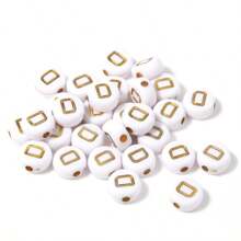 150/300/600 pezzi di perline in acrilico con motivo a lettere dorate su sfondo bianco, 4x7mm, adatte per la realizzazione di gioielli fai-da-te, progetti di collane e braccialetti