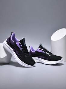1 Pair Women's Road Running Casual Sports Shoes, Lightweight & Comfortable For Outdoor Travel And Walking, 2025 Spring/Summer New Lightweight Mesh Breathable Travel Shoes, Popular Versatile Running Sneakers - Purple - View 2