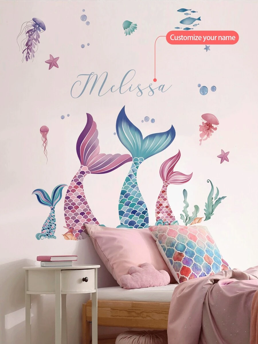 [Aangepaste kinderkamerdecoratie] Gepersonaliseerde muursticker met cartoon zeedieren + aangepaste babynaam als herdenkingssticker, geschikt voor kinderkamer, verjaardag, babyshower, kleuterschooldecoratie (verwijderbare sticker)