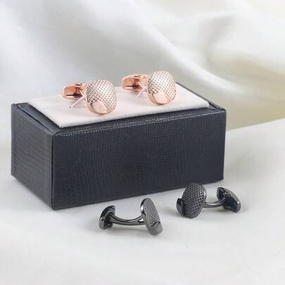 1 par de gemelos de aleación en color dorado, dorado rosa y plata, sencillos para hombres