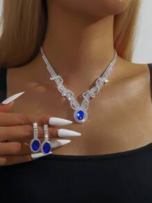 3pcs Claw Chain Flower Zirconia Pendant Necklace And Earrings Set