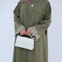 一件式女式宽松优雅刺绣袖口开袖长袍，适合日常生活和聚会春季时尚伊斯兰服装卡夫坦长袍，端庄 - 綠色 - 查看 2