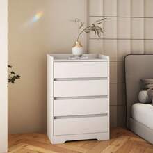 4 Drawer Dresser, Chest Of Drawers Without Handle, White Dresser For Bedroom 100% Waterproof, Modern Wooden Cabinet With Sturdy Frame For Living Room, Entryway, Bedroom, Hallway, Office